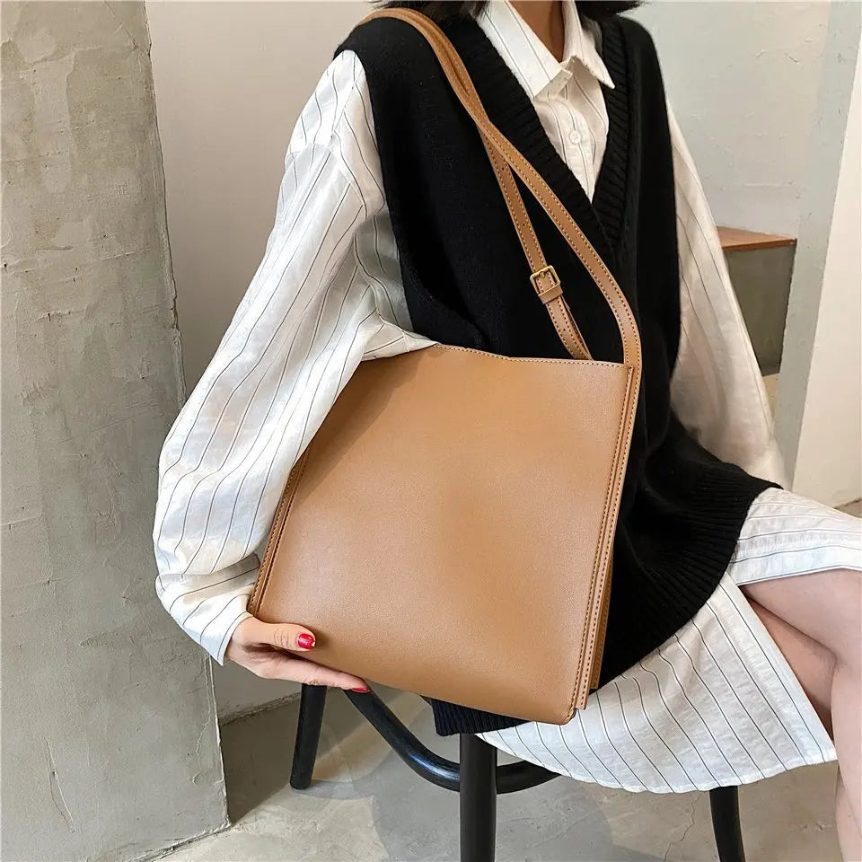 Quality Women Tote Bag Shoulder Leather Handbag 2022 Designer Luxury Totes Large Capacity Solid Color Shopper Bag Women Bolsos