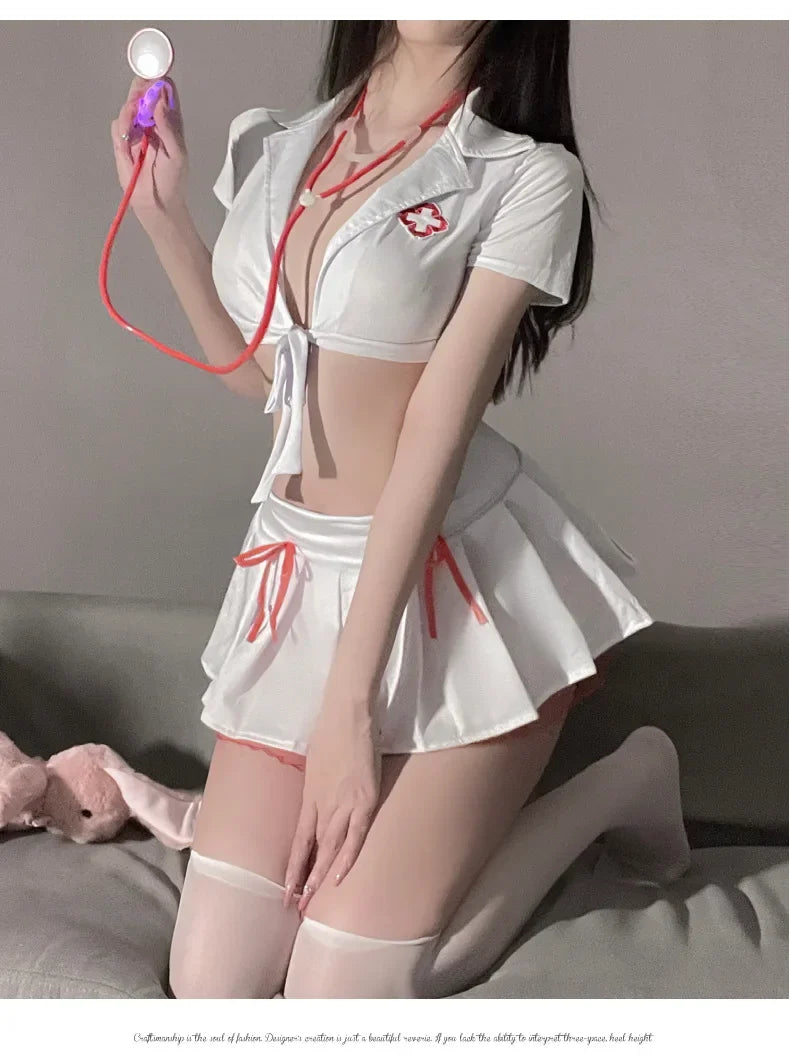 Erotic Nurse Uniform Adult Sex Hot Dress Cosplay Girls Porn Costumes Deep-V Neck Nightdress Angel In White Women Sexy Lingerie