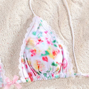 Patchwork Bikinis String Bikini Set Ruffles Side Swimwear Women Sexy Swimsuit Woman Halter Bathing Suits Two Piece Beachwear