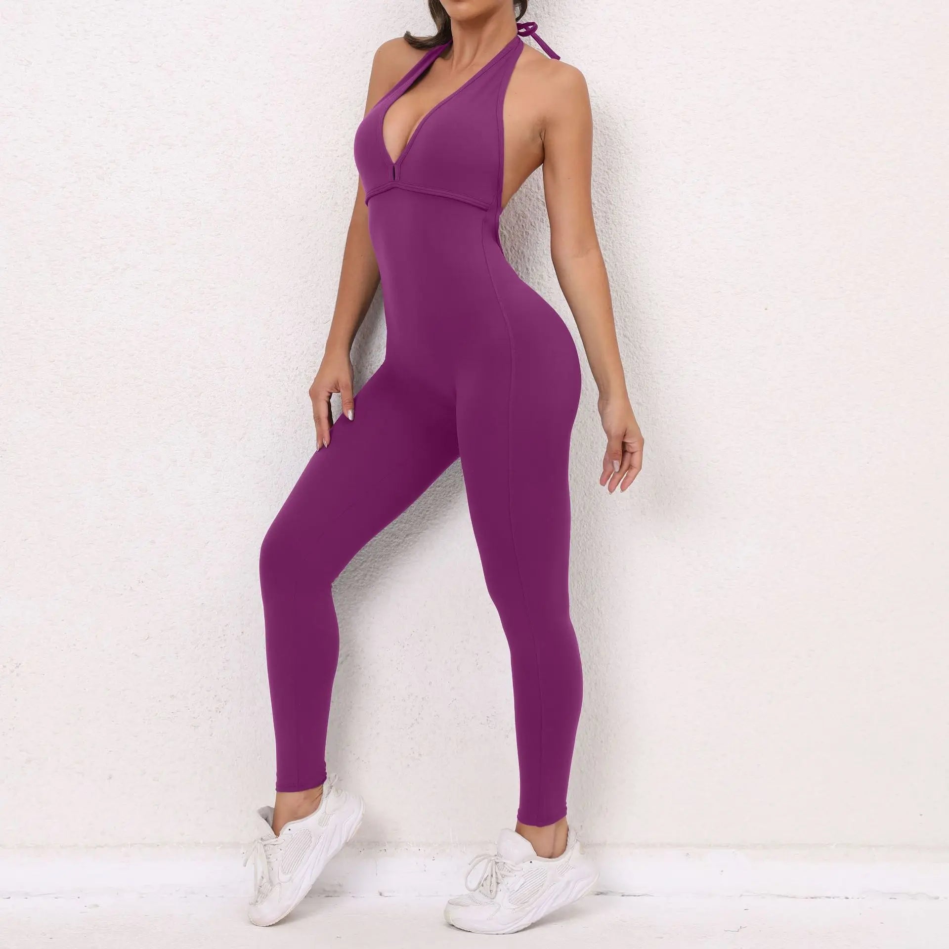 Sexy Backless Scrunch Sporty Jumpsuit Raises Butt One Piece Women Clothing Sleeveless Gym Fitness Yoga Dance Overalls Black Red