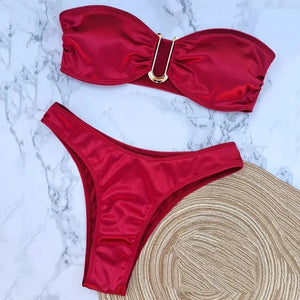 Sexy U Shaped Bandeau Bikinis Set Mujer Strapless Swimwear Women Gold Swimsuit Bathing Suit Biquinis Brazilian Bikini Swim 2024