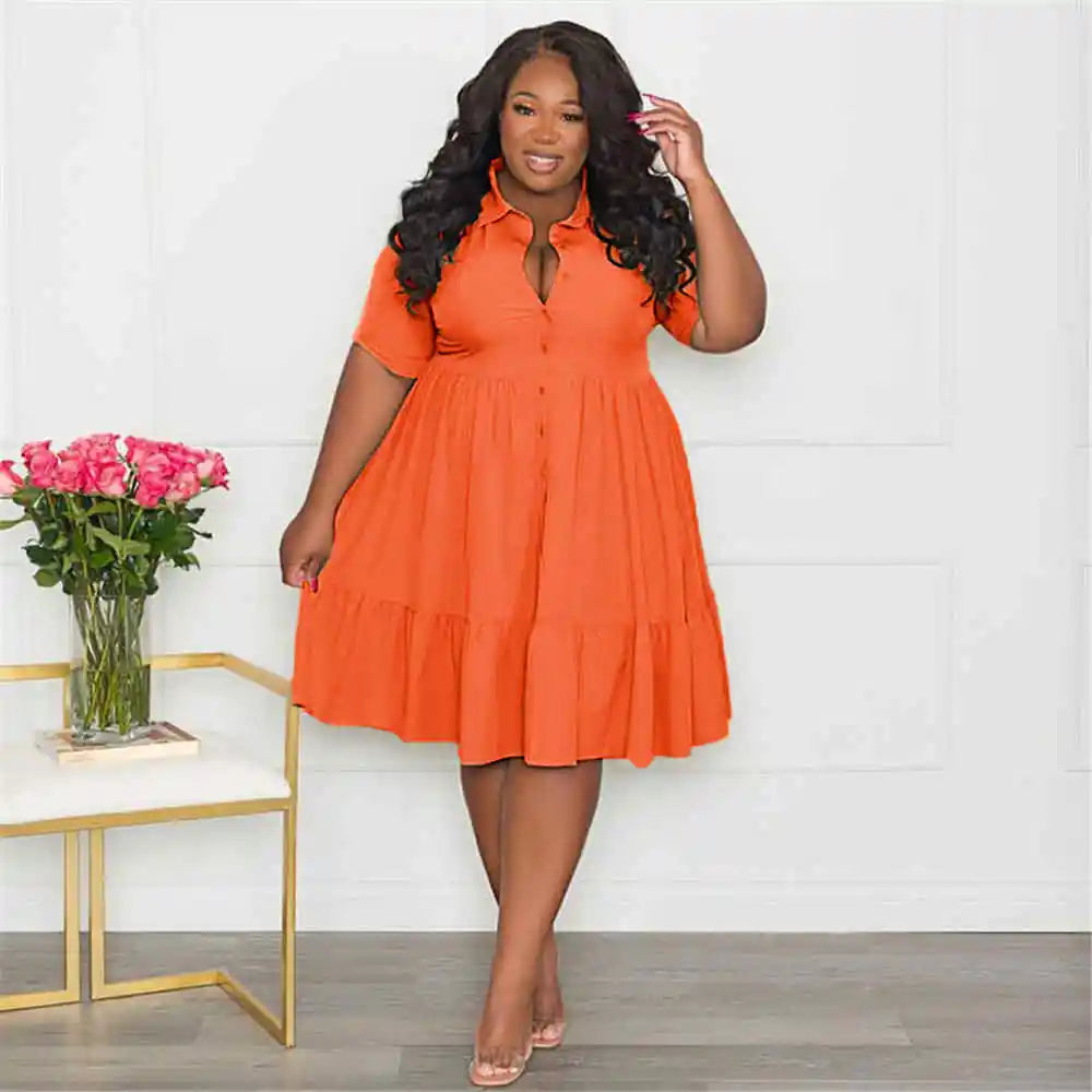 Wmstar Plus Size Summer Dresses Women's Clothing Solid Elegant Casual Cute Ball Gown Shirts Mini Dress Wholesale Dropshipping