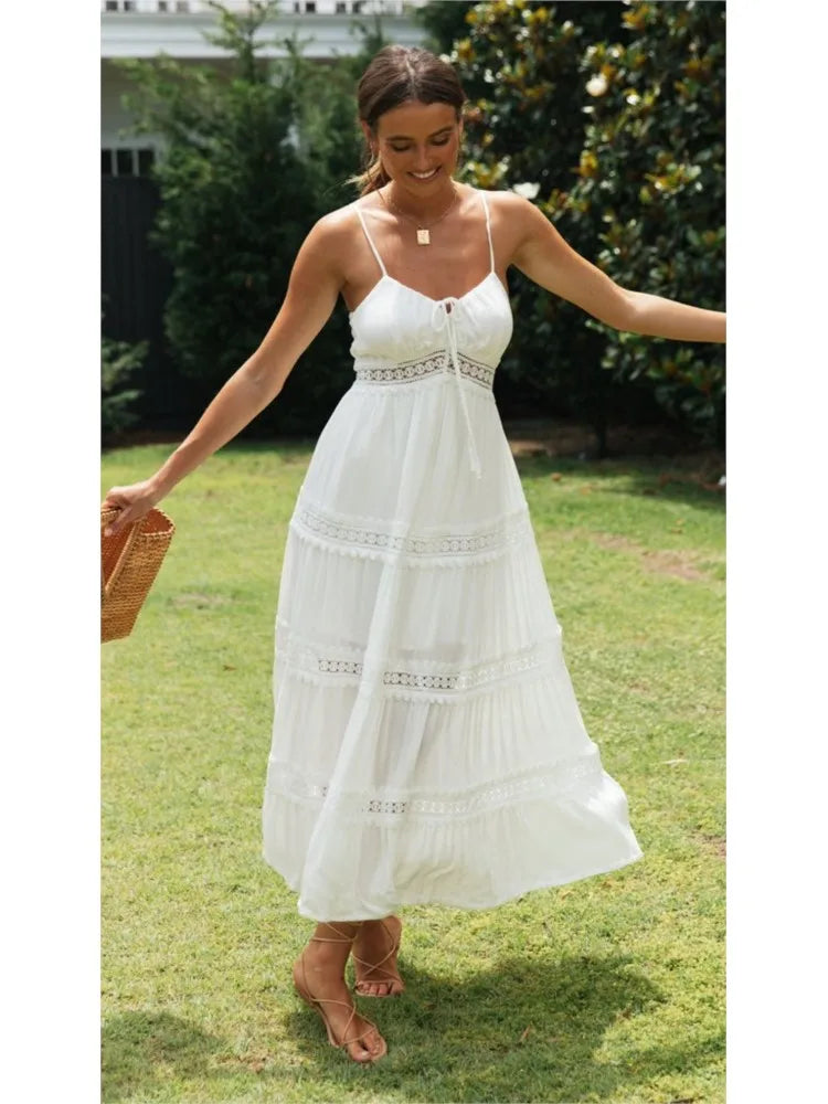 Summer New Women Boho Dress Fashion Spaghetti Strap White Beach Party Dress Robe Femme 2024 Elgeant Casual Female Vestidos