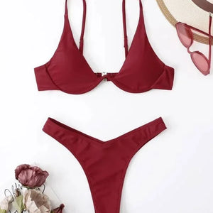 OIINAA Swimsuit Women Sexy Solid Bikini Set Two-piece Beachwear 2024 Summer Fashion Thong Swimwear Bather Bathing Suit Biquinis