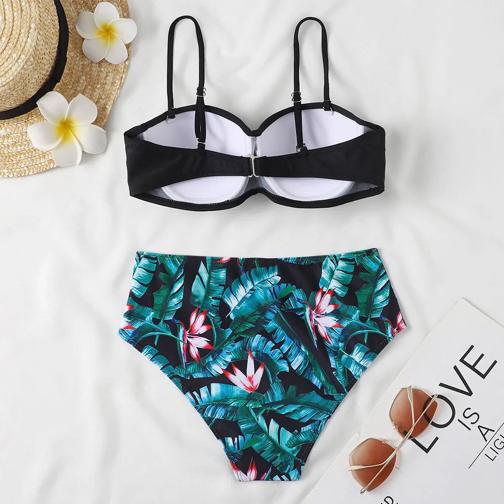 Sexy High Waist Bikinis 2024 New Halter Swimwear Women Swimsuit Female Bikini Set Print Bodysuit Bathing Suit Summer Biquini XXL