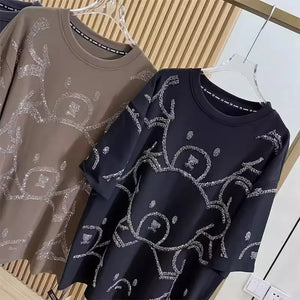 Cartoon Bear Diamonds Stamping Women T-shirts Plus Size XL-4XL Full Diamond Female Tee 2024 New Summer Y2k Lady Short Sleeve Top