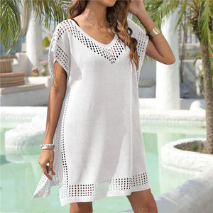 White Pareo Beachwear Hoel V-neck Luxury Swimsuit Cover Up 2024 Trend Split Tunic Blue Kimono Sun Dress Solid Cover-ups Sundress