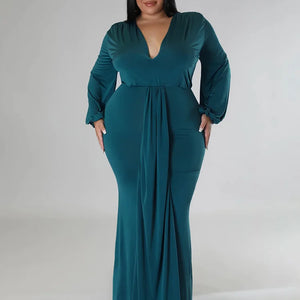 Wmstar Plus Size Party Dresses for Women Long Sleeve Stretch Sexy V Neck Elegant Maxi Dress Fall Clothes Wholesale Dropshipping