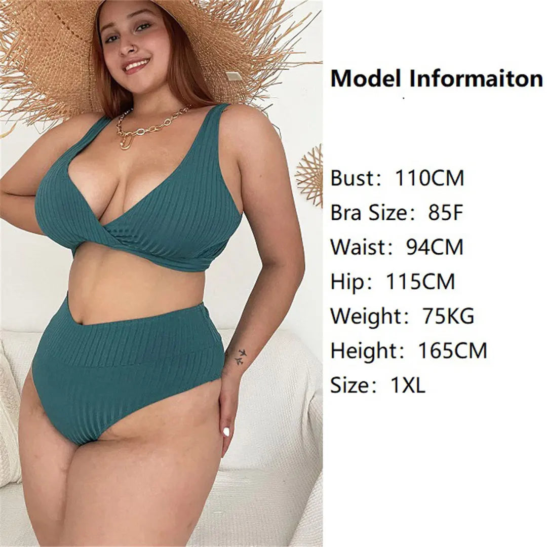 0XL - 4XL Sexy V Neck Bikini Large Size Swimwear Plus Size Women Swimsuit Female Two-pieces Bikini set Bather Bathing Suit V3783