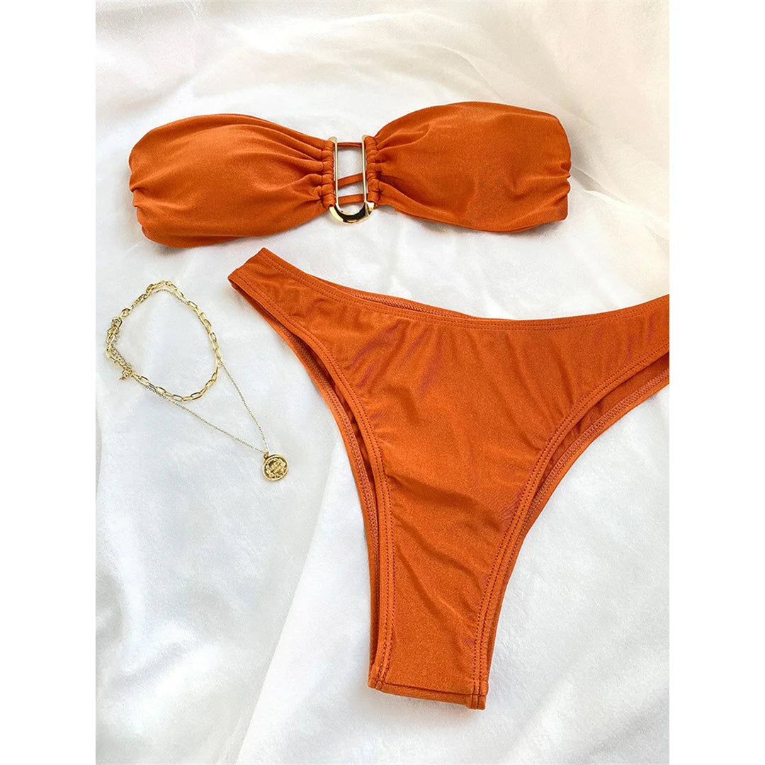 New 4 Colors U Neck Bandeau Brazilian Bikini Female Swimsuit Women Swimwear Two-pieces Bikini set Bather Bathing Suit Swim V4965