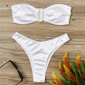 Sexy U Shaped Bandeau Bikinis Set Mujer Strapless Swimwear Women Gold Swimsuit Bathing Suit Biquinis Brazilian Bikini Swim 2024