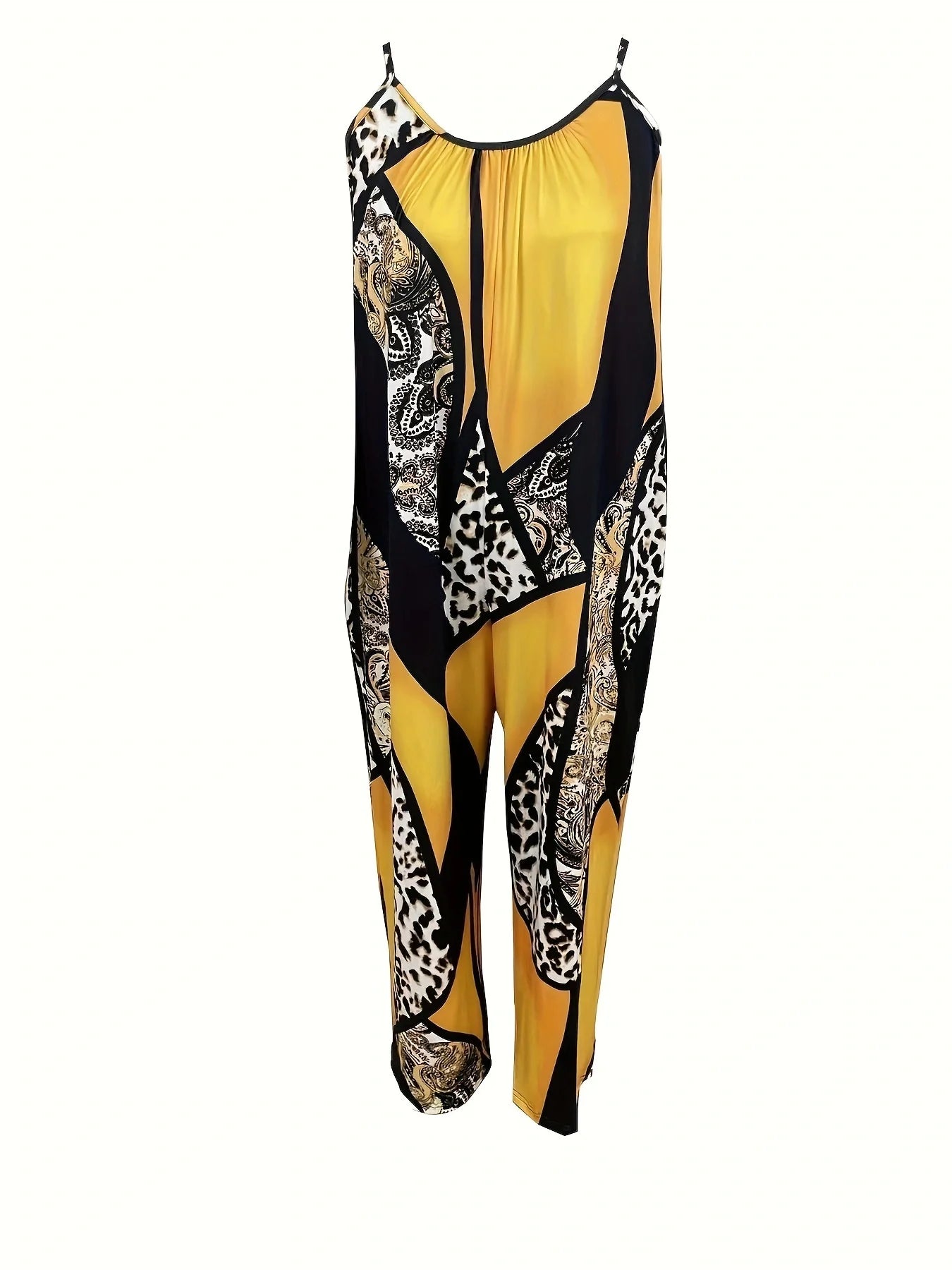 Spring and summer 2024 plus-size jumpsuit casual fashion belt print jumpsuit plus-size women's clothing