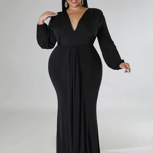 Wmstar Plus Size Party Dresses for Women Long Sleeve Stretch Sexy V Neck Elegant Maxi Dress Fall Clothes Wholesale Dropshipping