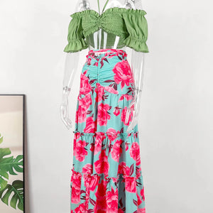 Dress Women Summer V Neck Spaghetti Strap Floral Sleeveless Casual Split Long Maxi Dress Halter Cover Up