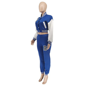 Patchwork Letter Printing Joggers Leisure Two-Piece Set Women's Sports Training Jogging Uniform Baseball Uniform Suit