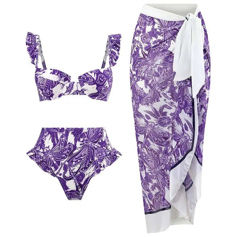 2023 New Arrival Push Up Women Bikini Set Floral Printed Ruffle Bikinis Strappy Bandage Swimwear Brazilian Biquini Bathing Suit