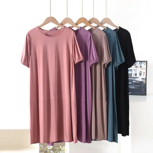 Plus size Summer women's Loose dress short sleeves solid color XL to 8XL dresses mocha / 1XL Plus size Summer women's Loose dress short sleeves solid color XL to 8XL dresses mocha / 1XL