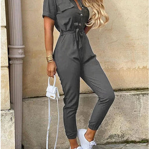 New Summer Jumpsuit Women Elegant Casual Lapel Buckle Printed Female Jumpsuit Woman Trousers Playsuit Overalls Bodysuit Romper