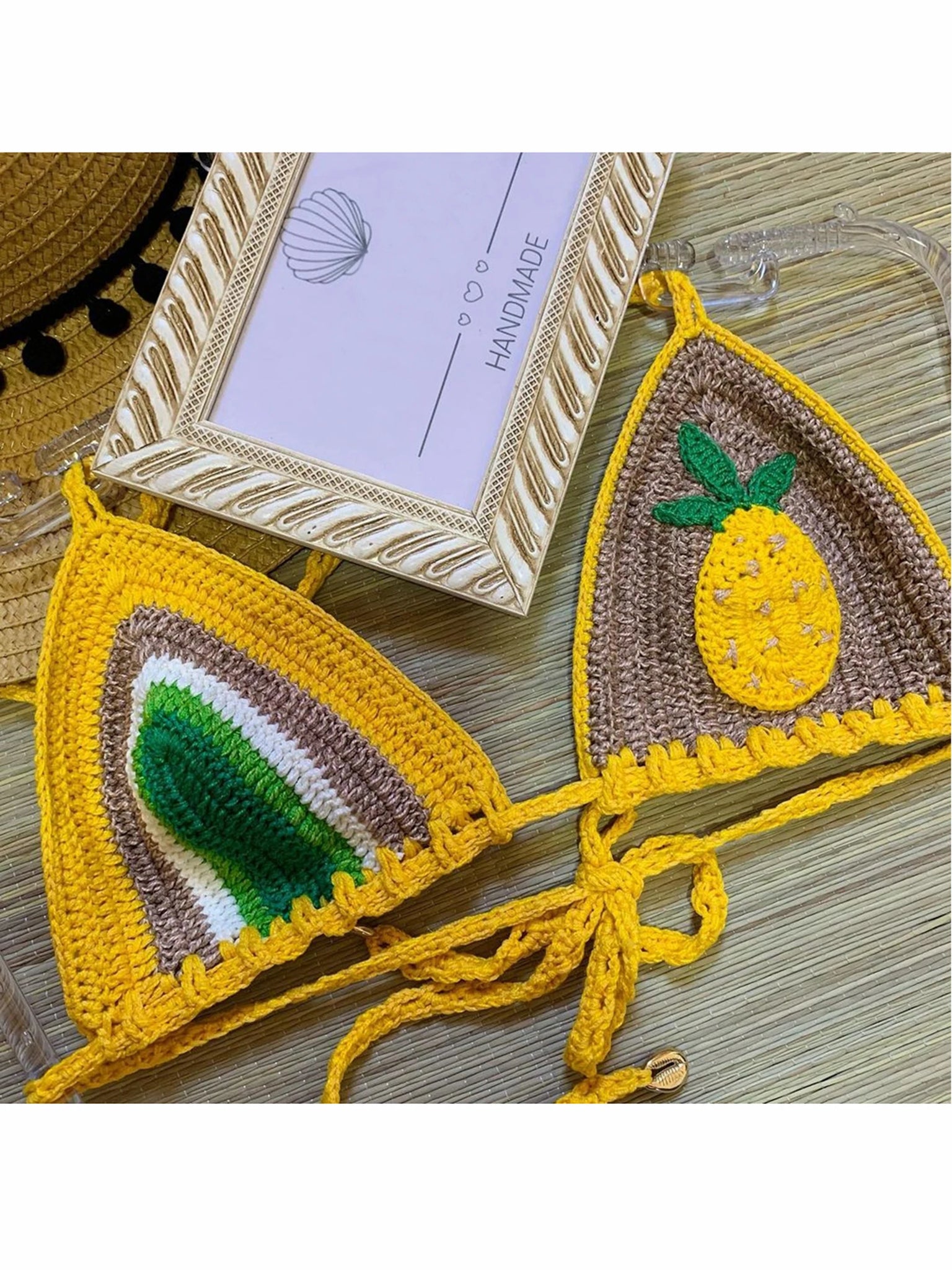 2024 Crochet Handmade Bikini Sets Sexy String Brazil Bathing Suit Swimsuit  Swimwear Boho Beachwear For Women Vacation Outfit