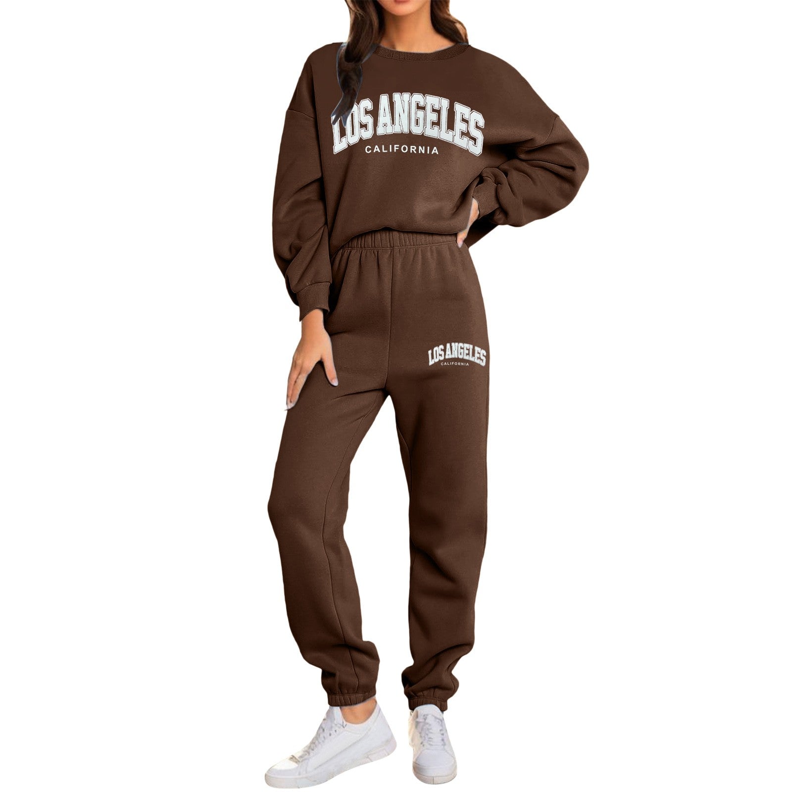 Women'S Two Piece Sweatsuit Long Sleeve Crew Neck Tracksuit Jogger Pants Set With Pockets Printed Loose Sports Sweatshirt