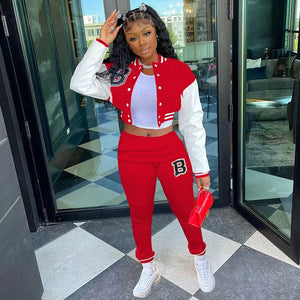 Patchwork Letter Printing Joggers Leisure Two-Piece Set Women's Sports Training Jogging Uniform Baseball Uniform Suit