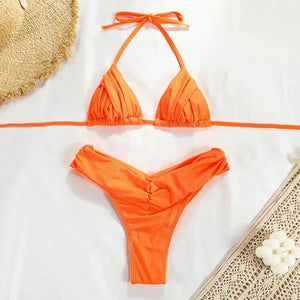 2023 Sexy Micro Bikinis Women Halter Brazilian Bikini Set Female Pleated Swimsuit New Triangle Swimwear Beach Wear Bathing Suit