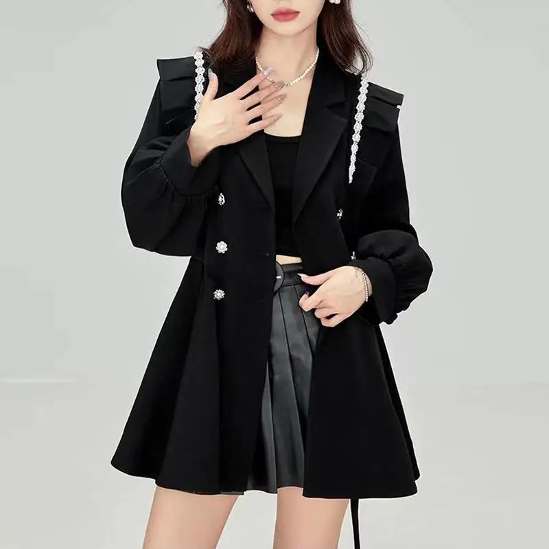 Korean Fashion Black Mini Blazer Dress Women Elegant Chic Sashes Button Design Dress Winter Casual Sexy Evening Party Dress New