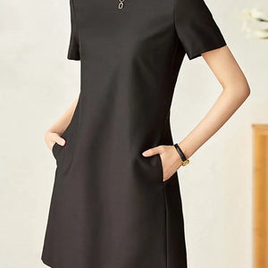 ZANZEA Summer Fashion OL Work Dress Woman Short Sleeve O-Neck Dresses Elegant Solid Knee Length Robe Casual Street Sundress 2023