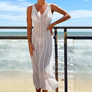 Summer Knitted Beach Dress Women Elegant Fashion Long Dresses Summer Slim Bohemian Holiday Outfits 2024 Beachwear Cover Ups