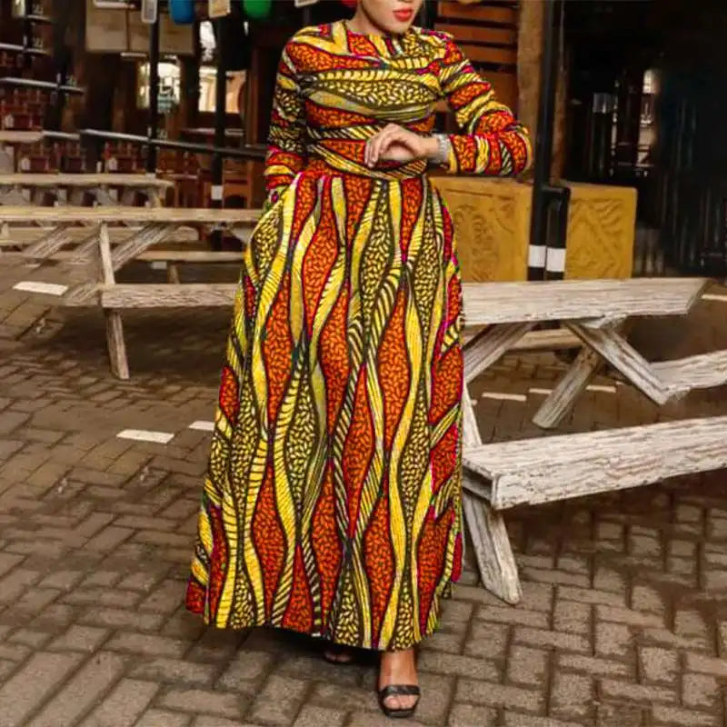 Plus Size 5XL VONDA Maxi Dress 2024 Oversized Women Bohemian Long Sleeve Vintage Printed Sundress Autumn Casual Loose Vestidos