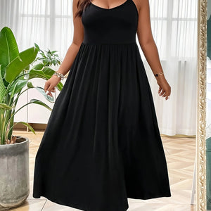 2024 AliExpress Europe and America Plus Size Women's Cross border Summer New Product V-neck Sling Solid Color Dress