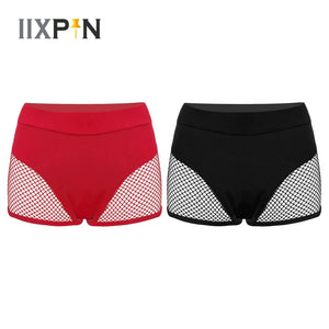 Womens Hollow Out Fishnet Booty Shorts Sexy Lingerie Mid Waist Stretchy Hot Pants for Sports Fitness Yoga Pole Dancing Swimming