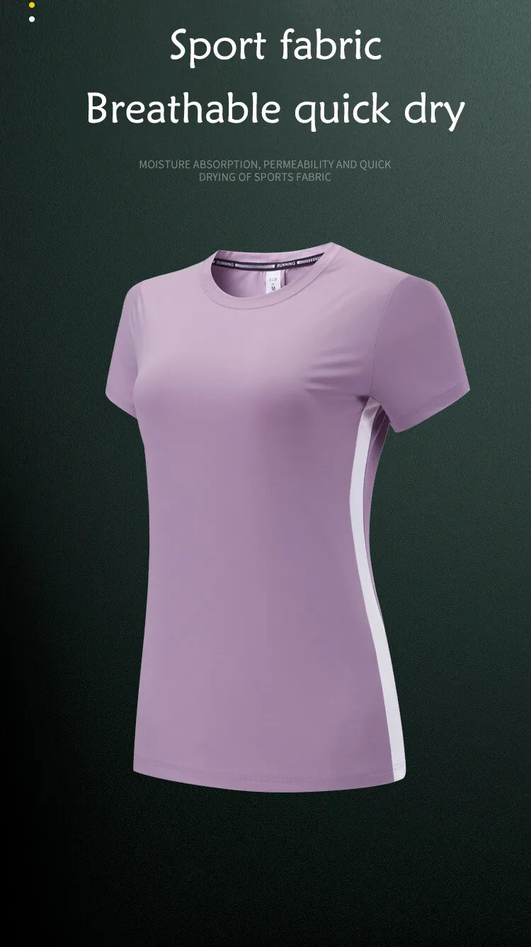 (S-2XL)Women Quick Dry Ice Silk Sport T-shirt Breathable Yoga Tees Shirts Gym Workout Running Short Sleeve Fitness Tops MM715