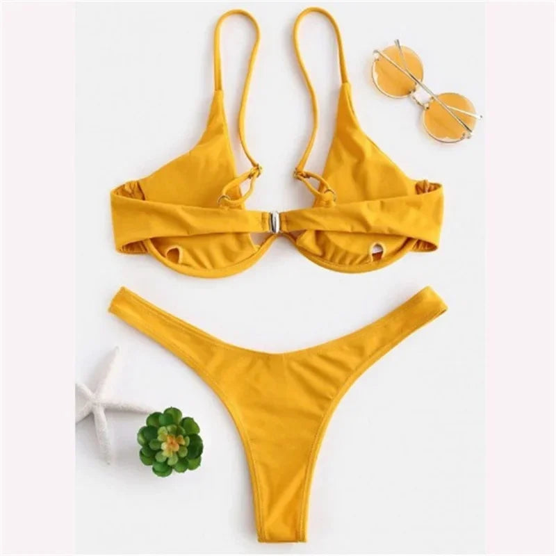 OIINAA Swimsuit Women Sexy Solid Bikini Set Two-piece Beachwear 2024 Summer Fashion Thong Swimwear Bather Bathing Suit Biquinis