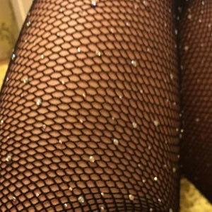 Sexy Women Fishnet Stockings Crystal Rhinestone Thigh Pantyhose Shiny Net Tights Lingerie Ladies Girls Plus Size Bling Stocking