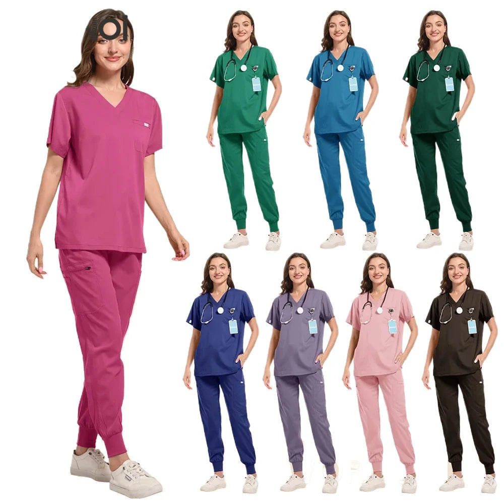 Wholesale Medical Service Scrubs Set Nurse Scrub Suit Hospital Doctor Work Clothes Surgical Uniform Multicolor Jogging Top Pants