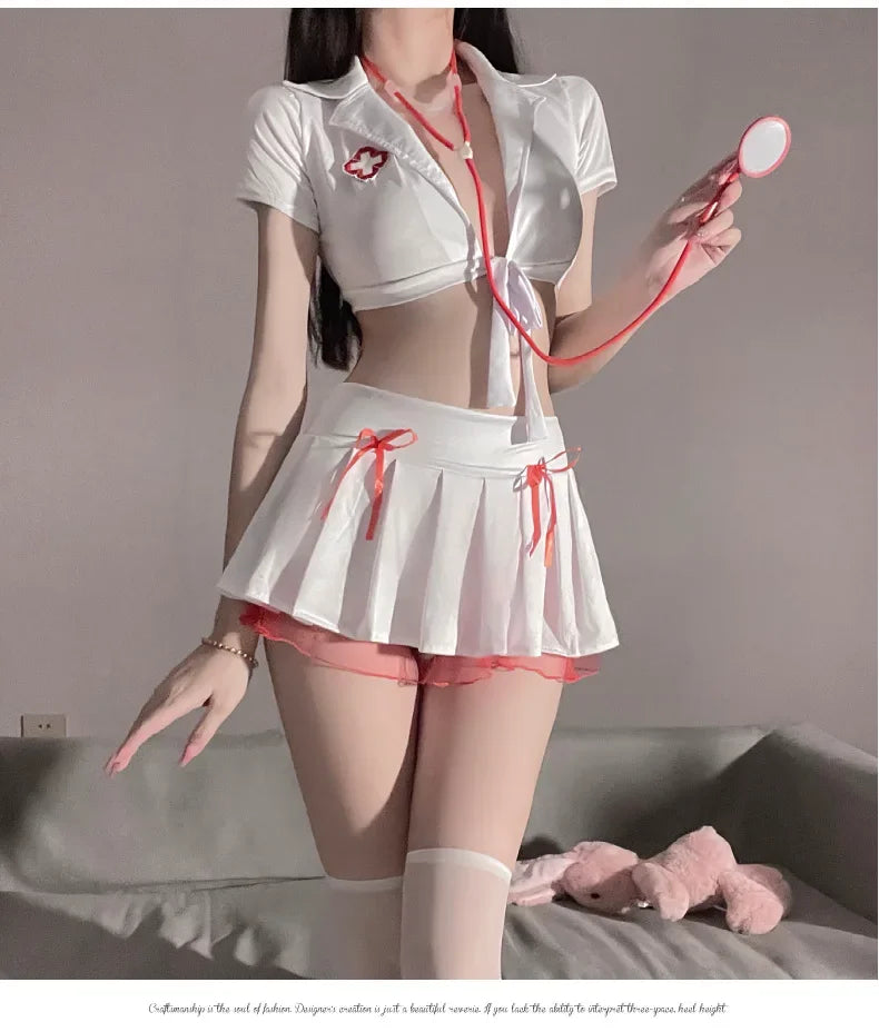 Erotic Nurse Uniform Adult Sex Hot Dress Cosplay Girls Porn Costumes Deep-V Neck Nightdress Angel In White Women Sexy Lingerie