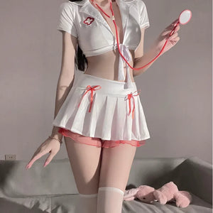 Erotic Nurse Uniform Adult Sex Hot Dress Cosplay Girls Porn Costumes Deep-V Neck Nightdress Angel In White Women Sexy Lingerie