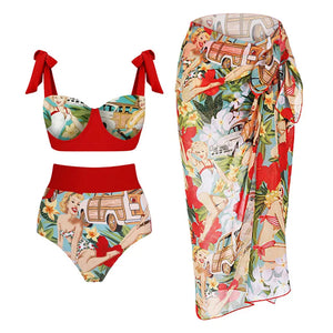 2023 New Arrival Push Up Women Bikini Set Floral Printed Ruffle Bikinis Strappy Bandage Swimwear Brazilian Biquini Bathing Suit