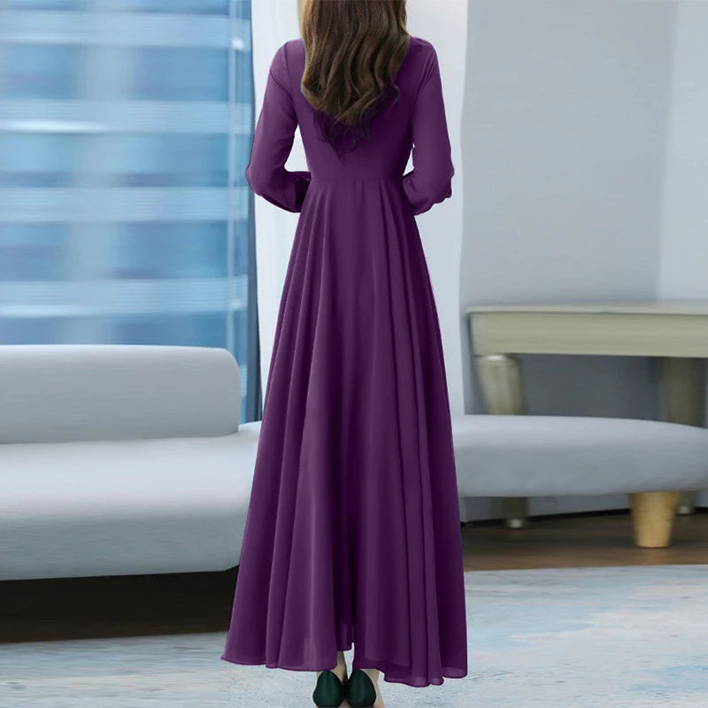 ZANZEA Autumn Women Fashion Party Dress Long Sleeve A-line Long Sundress Solid Holiday Maxi Dresses Vestidos Femme Vintage Robe