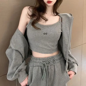 Plus Size Casual Sportswear Women's Autumn New Loose-fit Slimming Sweatshirt Jacket Vest Trousers Three-piece Set Stylish