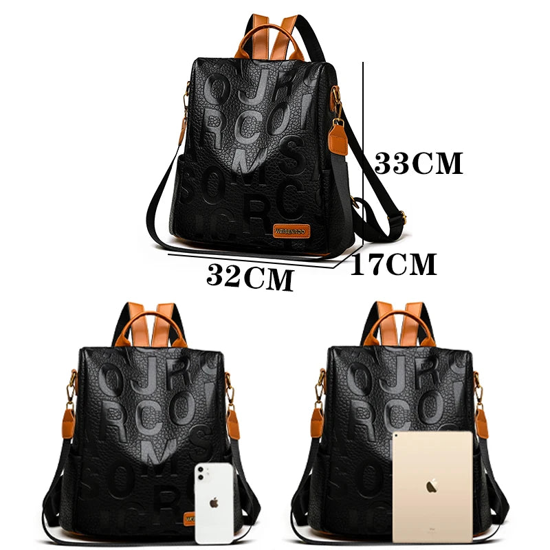 New Fashion Luxury Women's Designer Letter Printing Leather Backpacks Large Capacity Travel Shoulder Bags Totes School Bag Sac