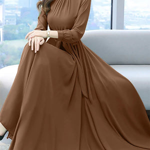 ZANZEA Autumn Women Fashion Party Dress Long Sleeve A-line Long Sundress Solid Holiday Maxi Dresses Vestidos Femme Vintage Robe