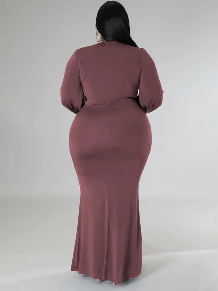 Wmstar Plus Size Party Dresses for Women Long Sleeve Stretch Sexy V Neck Elegant Maxi Dress Fall Clothes Wholesale Dropshipping