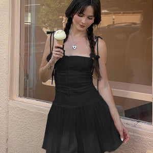 Suninheart Summer A  Line Short Dresses 2024 New Arrivals Casual Pleated One-piece Dress Gown Black Birthday Holiday Dress Women