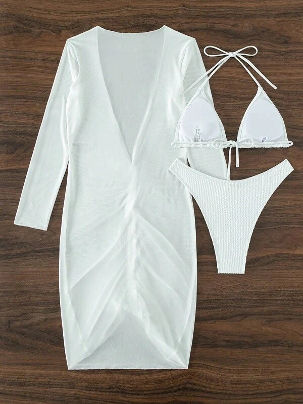 Three Piece Bathing Suit Sexy Bikini with Cover Up Swim Dress Summer Beachwear 2024 New Summer Swimsuit Three Piece Swimwear