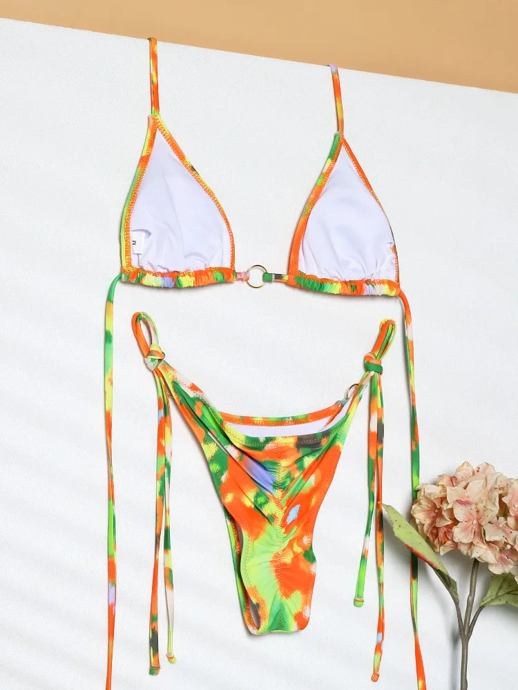 Patchwork Bikinis String Bikini Set Ruffles Side Swimwear Women Sexy Swimsuit Woman Halter Bathing Suits Two Piece Beachwear