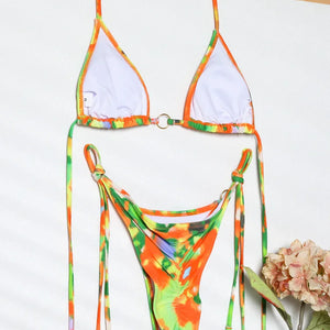 Patchwork Bikinis String Bikini Set Ruffles Side Swimwear Women Sexy Swimsuit Woman Halter Bathing Suits Two Piece Beachwear