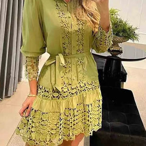 Spring Autumn Hollow Out Floral Solid Color Fashion Casual Sexy Lace Patch Shirt Dress Mini Dress Y2k Party Holiday Vestido