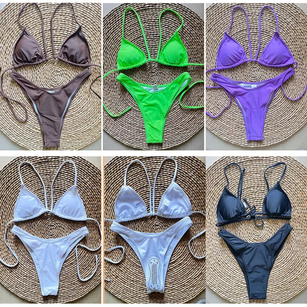 Micro Brazilian Mini Bikini Set Swimming Suits Pads Bikinis 2024 Push Up Bathing Suits Coffee String Swimwear Women Swimsuit